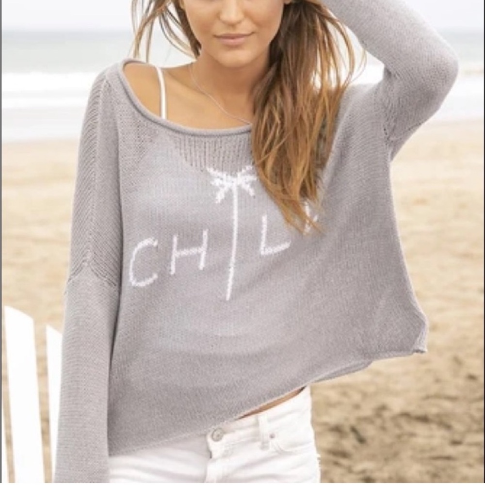 Wooden Ships by Paola Buendia Chill Palm Tree Crewneck Sweater Nickel/White